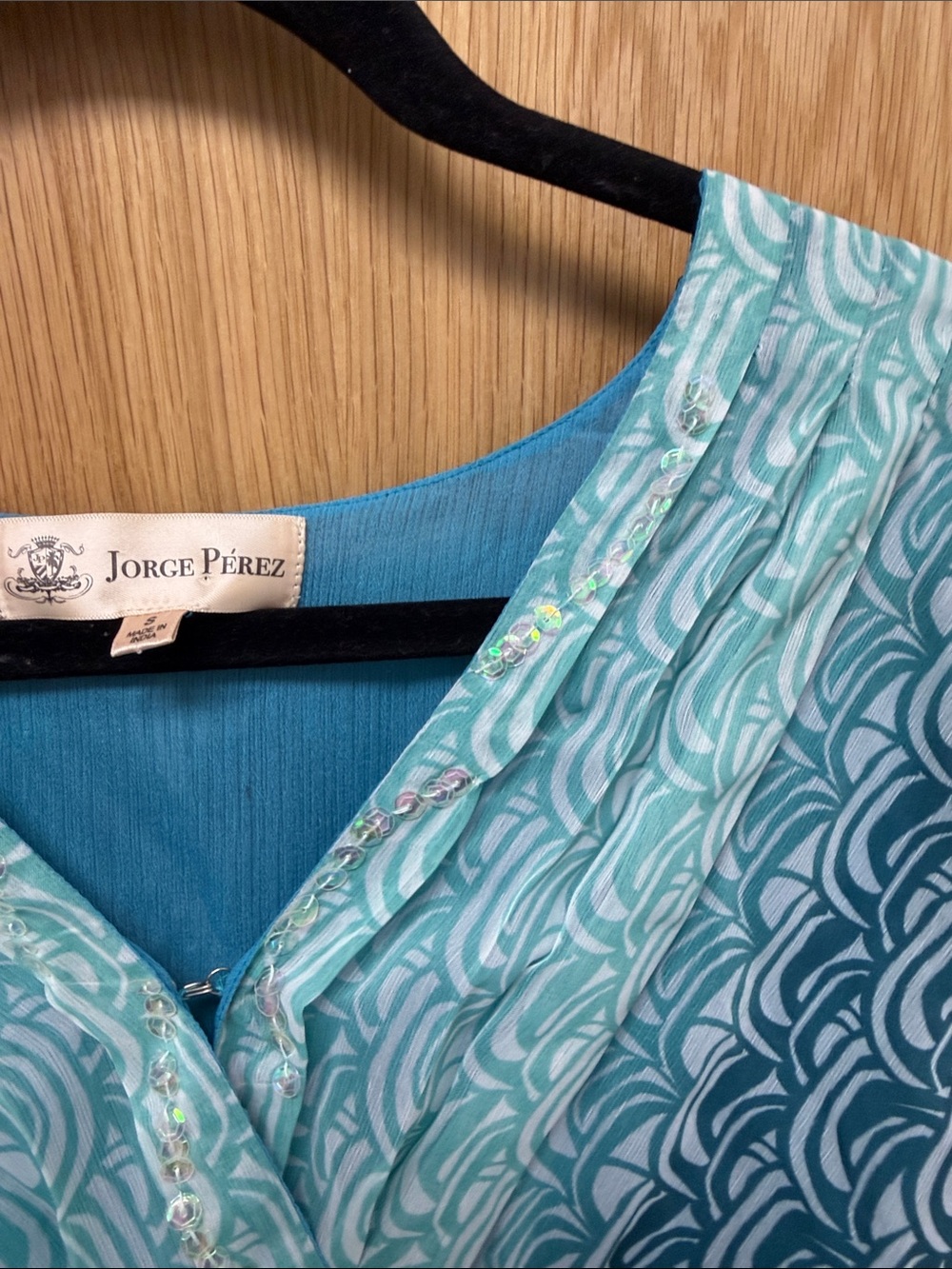 Blue Teal Mixed Patterned V-Neck Resortwear Maxi Dress with Sequin Details - Picture 10 of 12